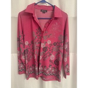 Vintage Worriya Women's Large Pink Floral Buttons Collar